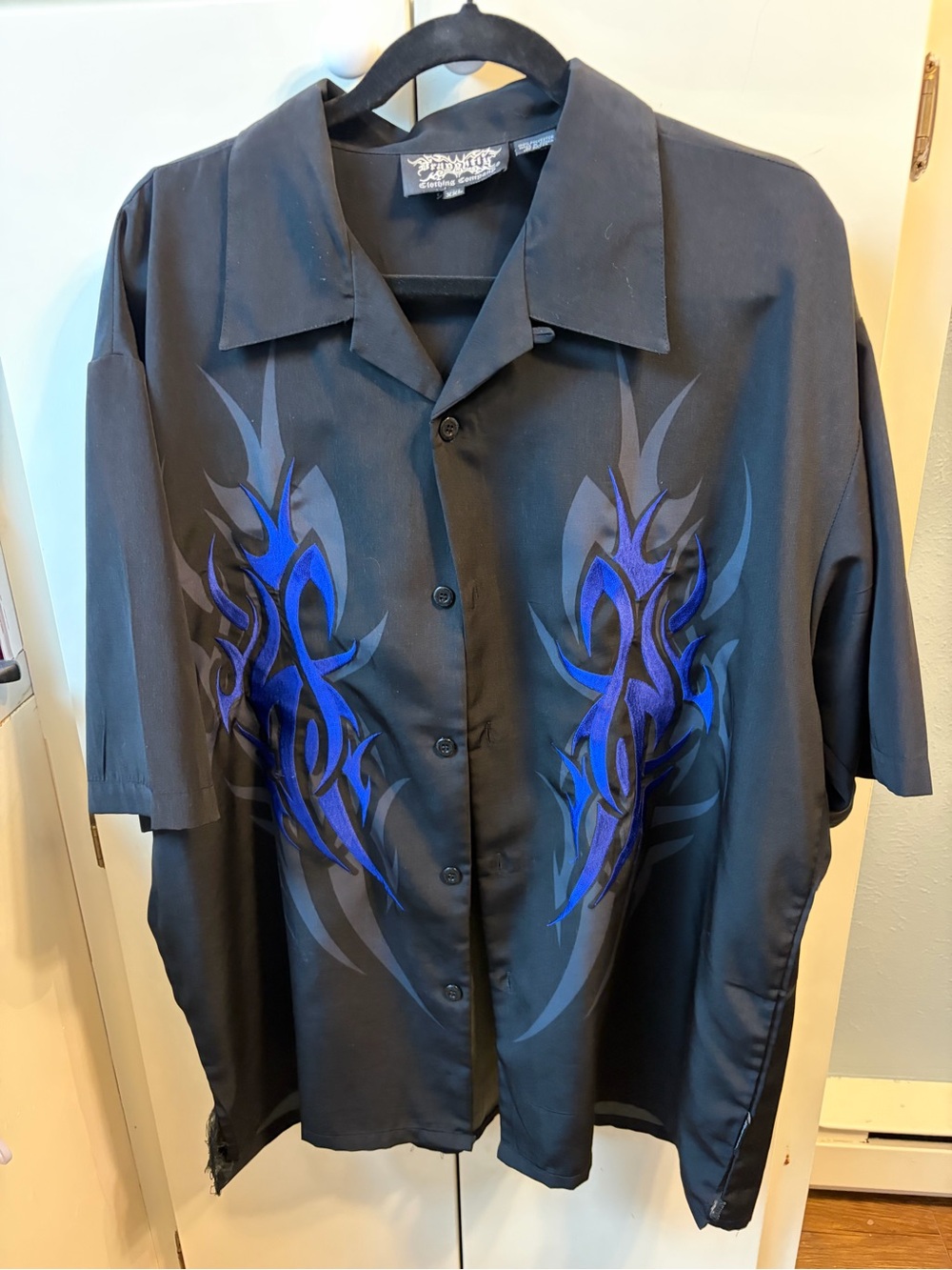 Dragonfly Men's Black Short-Sleeve Shirt with Blue Tribal Print